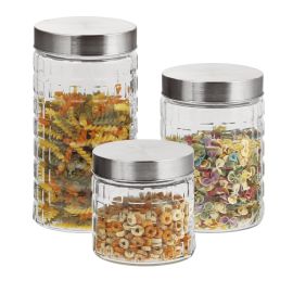 3pc Glass Canister Set With Steel Lid, 1500-1000-750ml 
