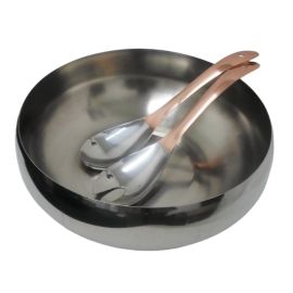 3pc Salad Bowl W/2 Server small, Copper Plated Handle