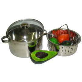 3pcs Stainless Steel Steamer Cooker 4Qt W/ Glass Lid