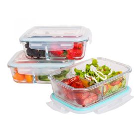 Rectangular 2-Compartment Glass Food Container w/Lid 1520ml