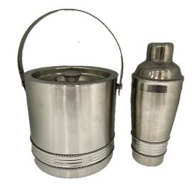 2pc Set, D/W Ice Bucket.3qt, w/Cocktail Shaker Ribbed,knot