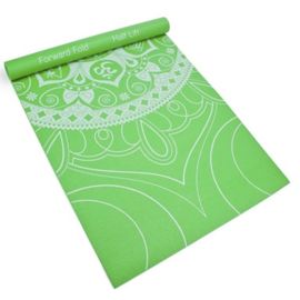 Crown Charka Art Printed Yoga Mat 3mm, Basic Pose Guide, Meadow Green Color, 24'x 68"