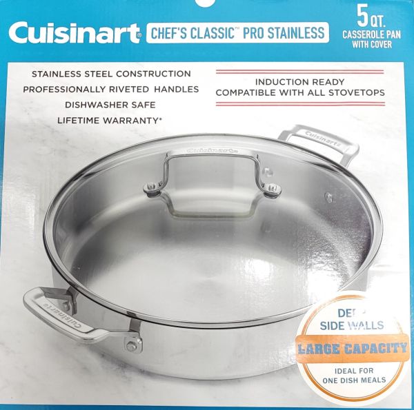 CUISINART S S CASSEROLE PAN W GLASS LID 5QT